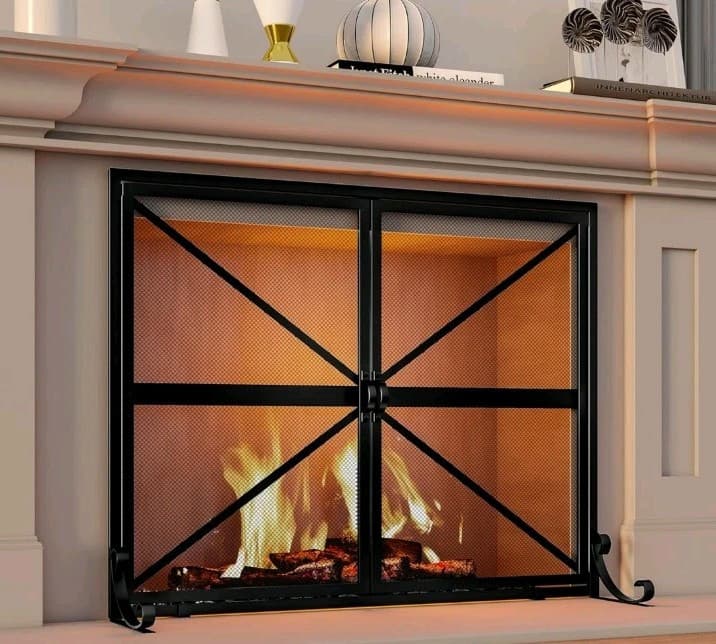 FIRE BEAUTY  FIREPLACE SCREEN WROUGHT IRON MESH 2 DOORS 35” x 28” 3