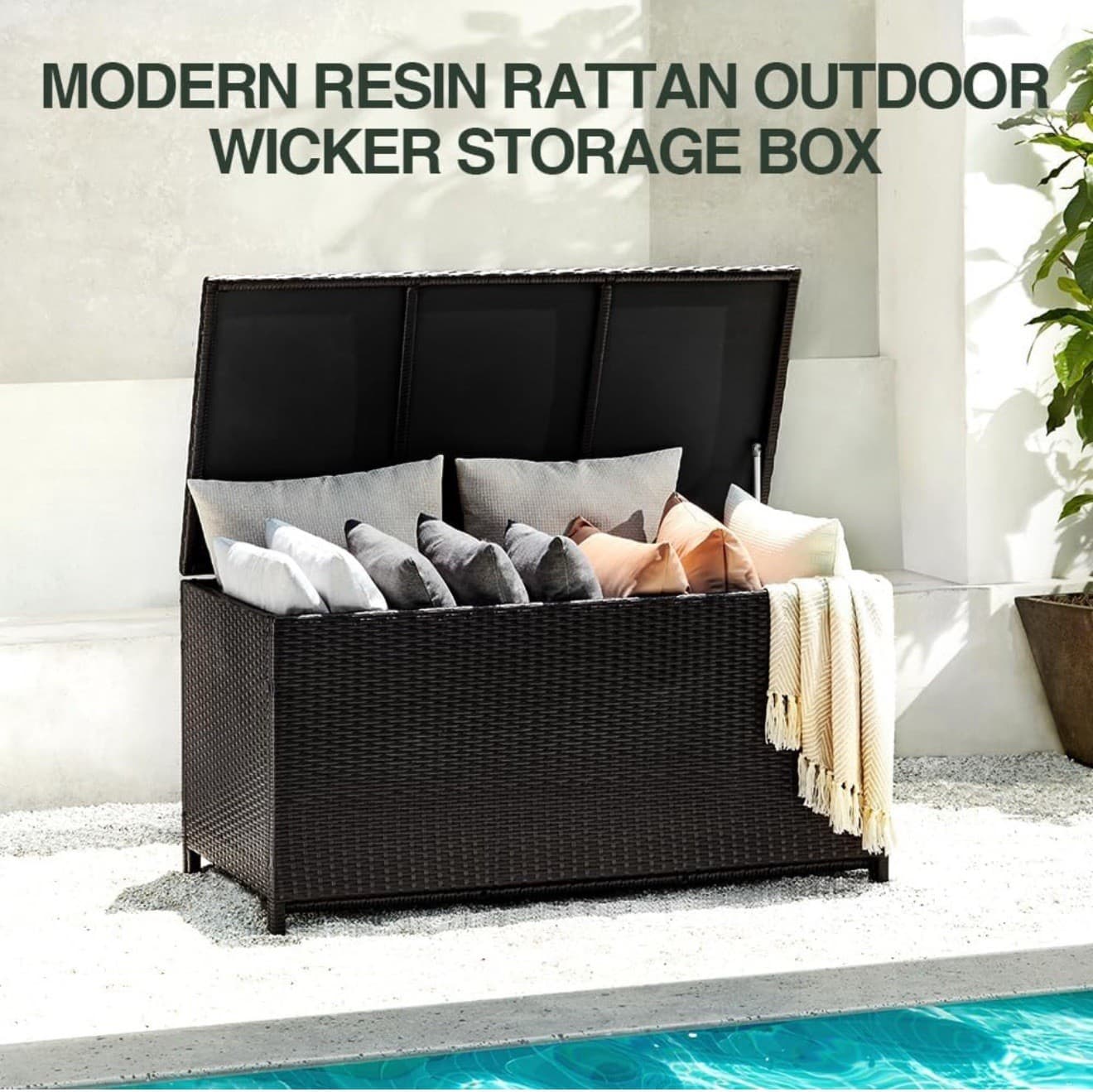 120-Gallon All-Weather Resin Outdoor Storage Deck Box L47.2"xW24.4"xH24 Black 4