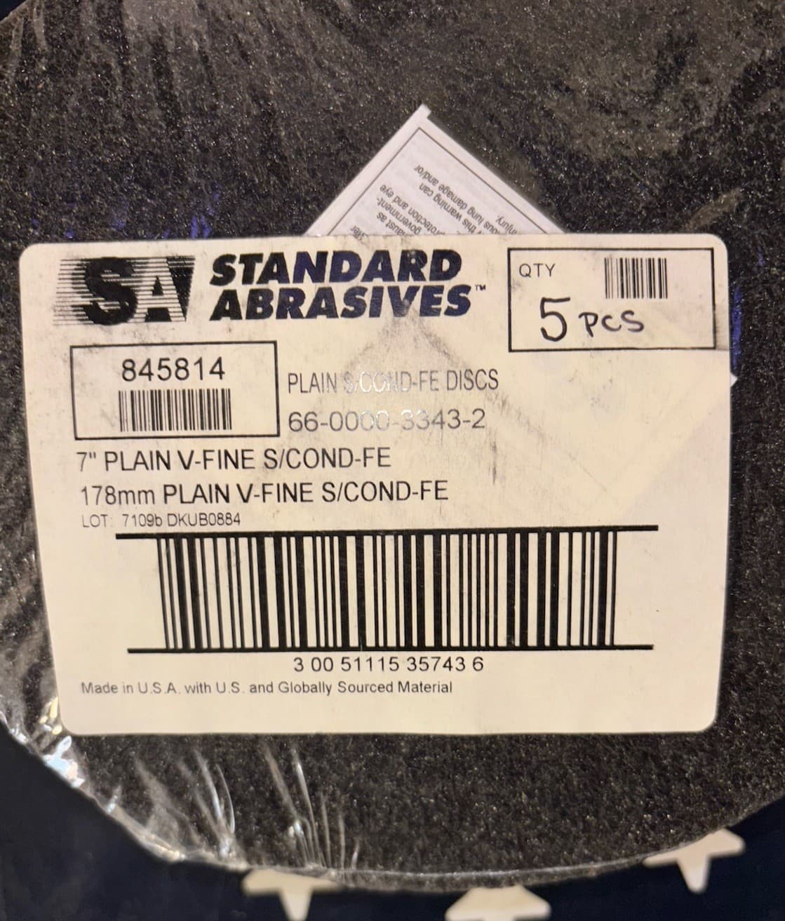 5X Standard Abrasives 7” Very Fine 845814 Hook & Loop A/O 35743    FIVE DISCS 6