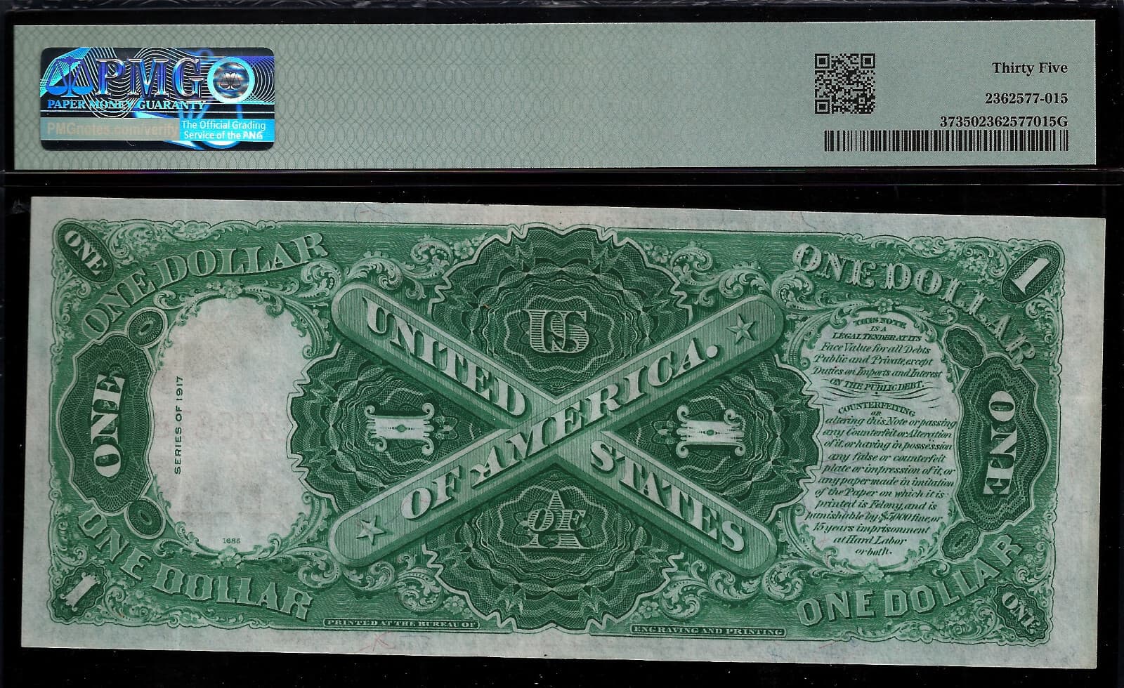 2-Consecutive - 1917 $1 Legal Tender - PMG 35 - US Note - Elliott-Burke - Fr 37 5