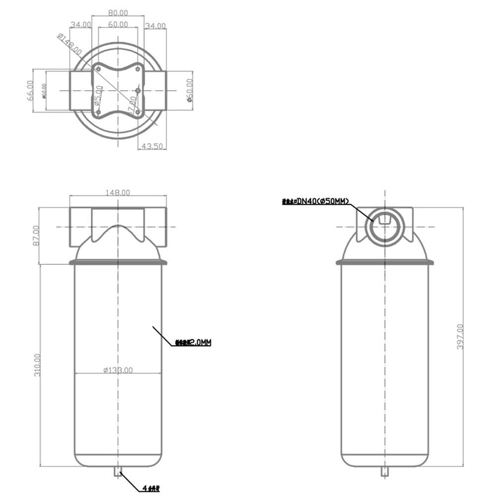 10" L Water Filter Housing Stainless Filtration Shell Cartridge 1.5" NPT  5.2" W 6