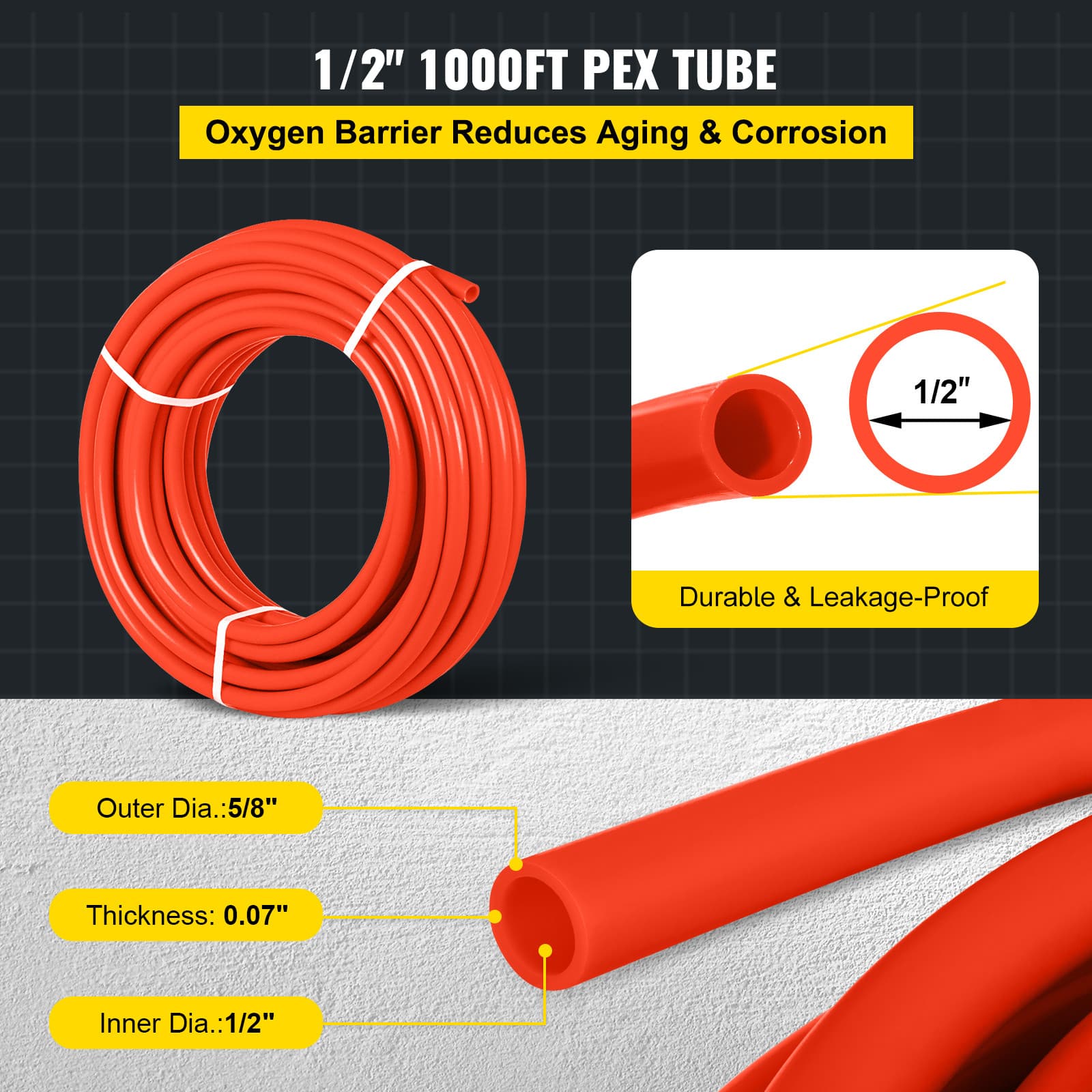 Uimoso 1/2" x 1000ft Pex Tubing Oxygen Barrier Pex-B Pipe Red Radiant Floor Heat 3