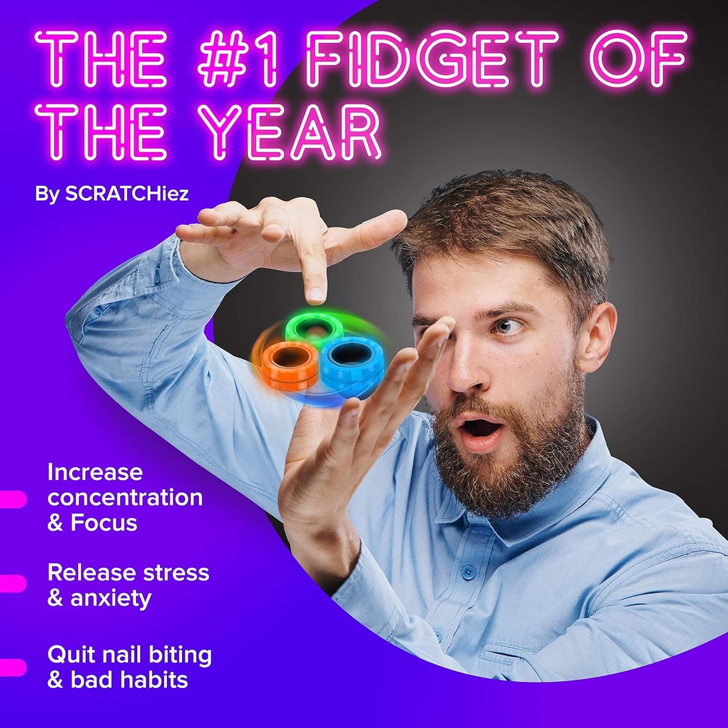 Magnetic Fidget Rings for Adults and Kids – Glow-in-The-Dark ADHD Fidget...  2