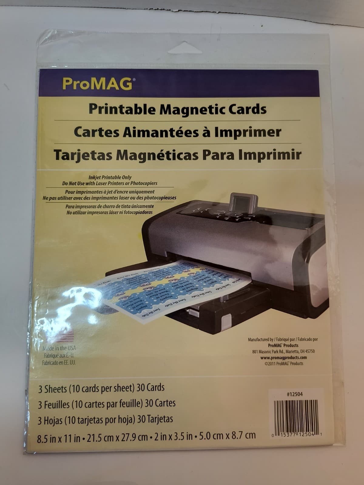 Printable Magnetic Cards, ProMAG inkjet 3 sheets, 30 cards, New In Orig Pkg.