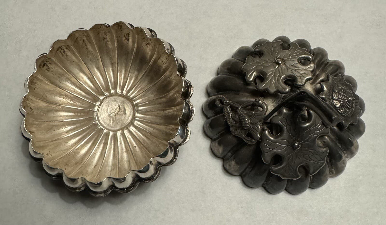 Antique Estate Chinese Sterling Intricate Pumpkin Shape Trinket Box Signed 2