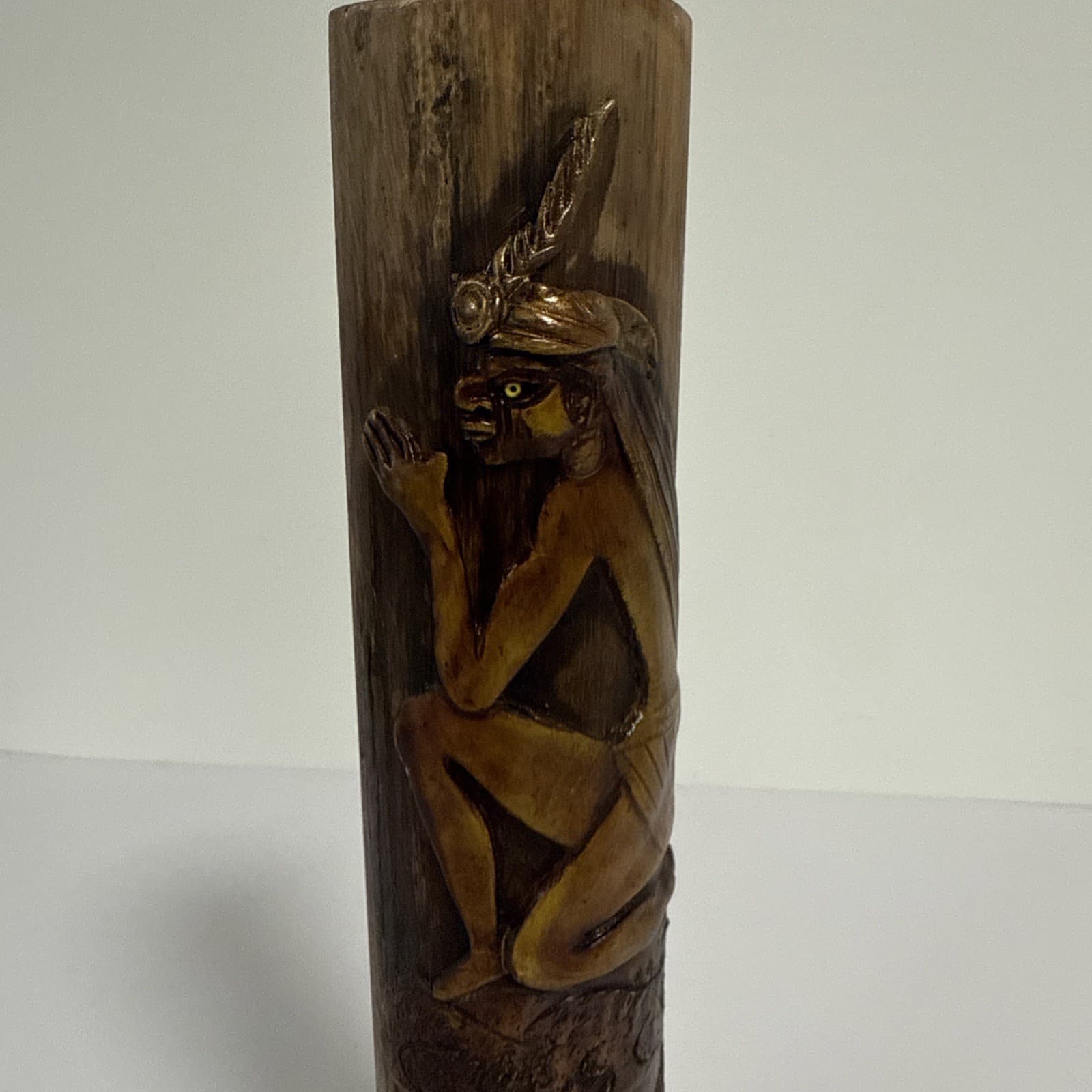 Vintage PERU CUSCO Peruvian Wood Totem Pole Rattling Rainstick Folk Art 3