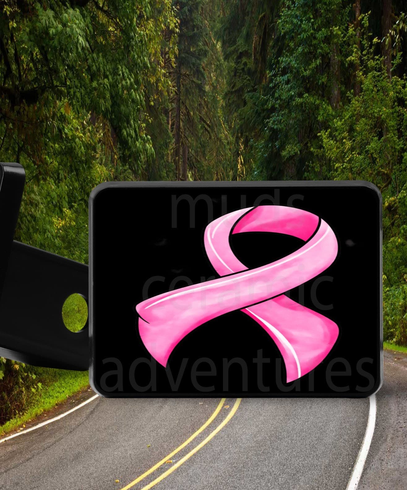PINK RIBBON BREAST CANCER SUPPORT    Trailer Hitch Cover Plug fits 2"  receiver