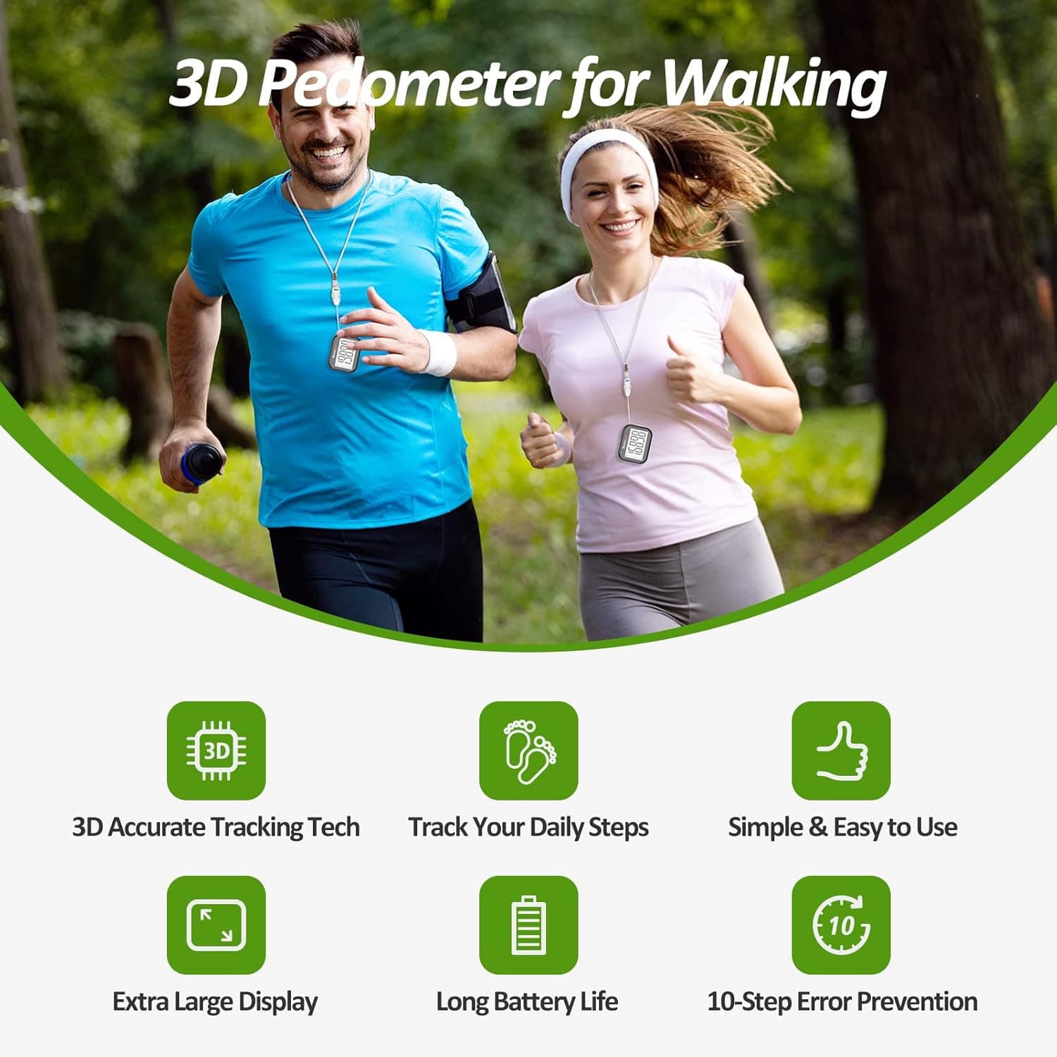 3D Pedometer for Walking, Simple Step Counter for Walking with Removable Clip an 2