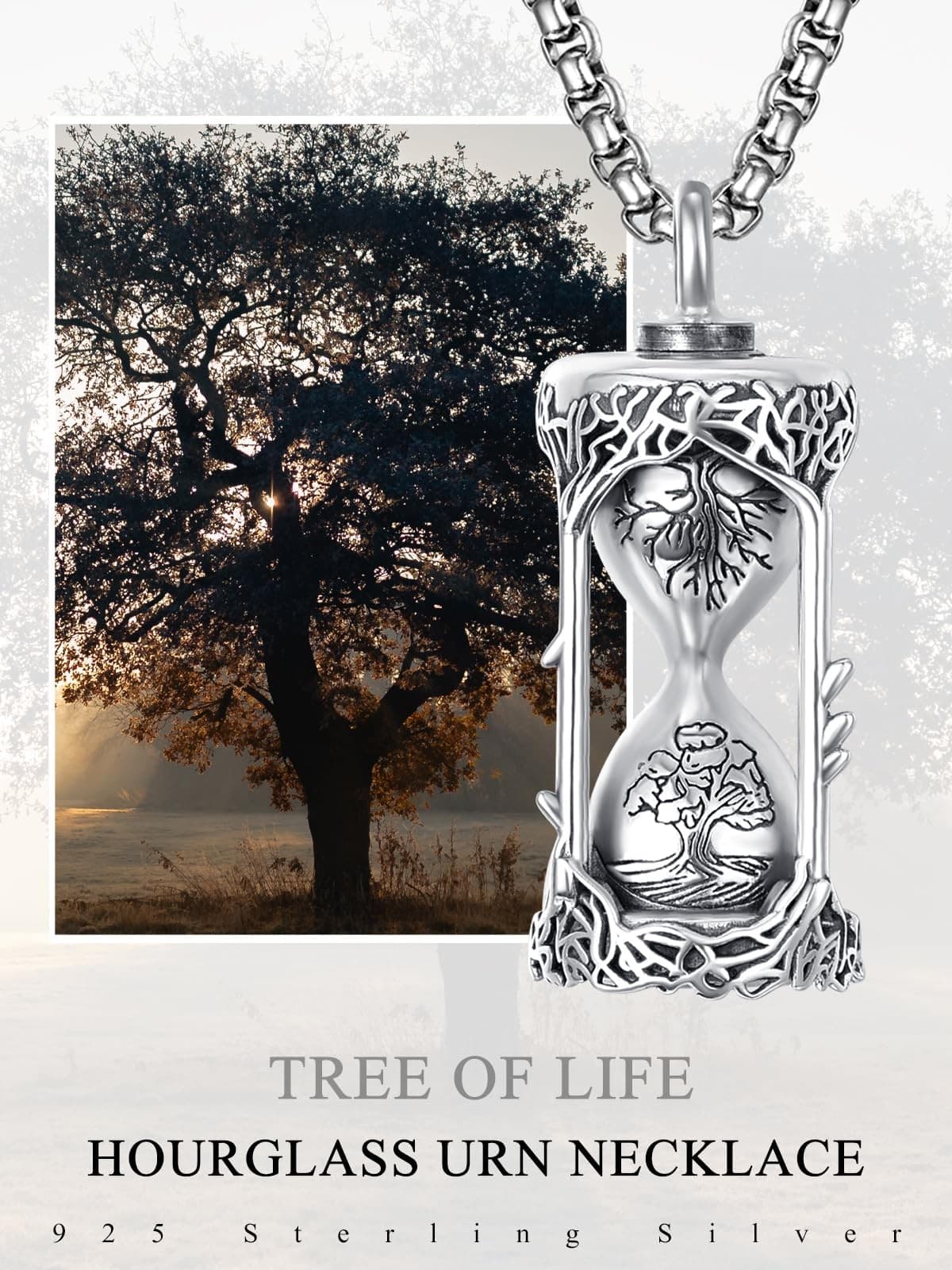 Tree of Life Hourglass Urn Necklaces for Ashes Sterling Silver Cremation Jewe... 6