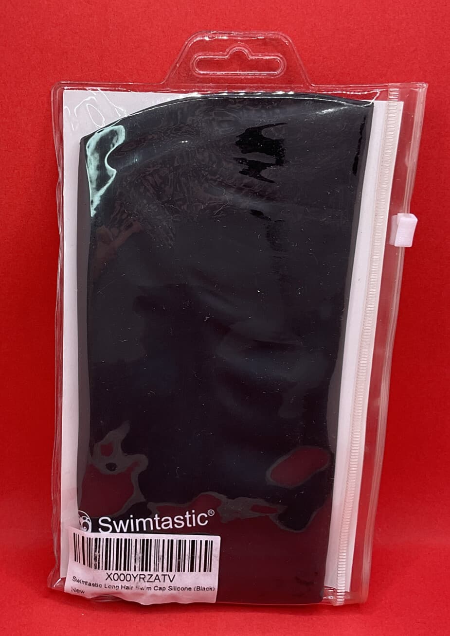 Swimtastic Long Hair Swim Cap, Black Durable Silicone Swimming For Kids, Adults 3