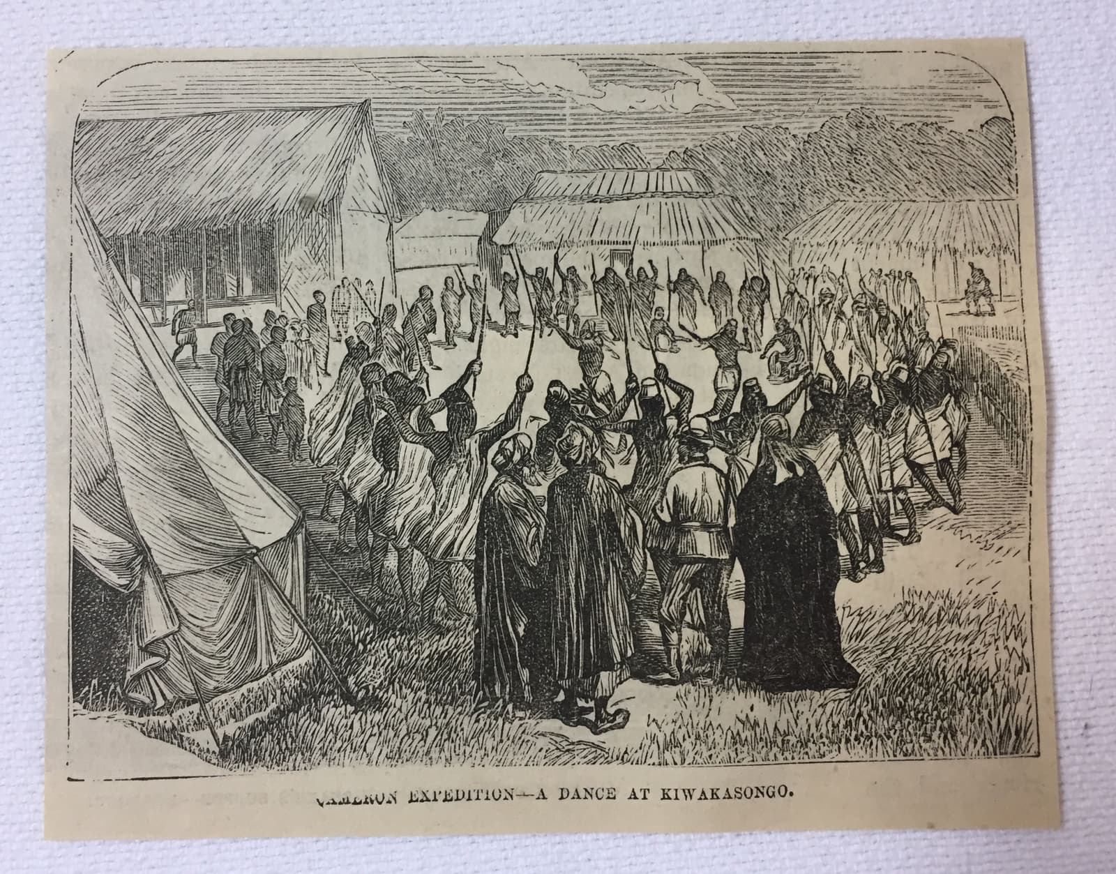 1877 magazine engraving ~ DANCE AT KIWAKASONGO Africa