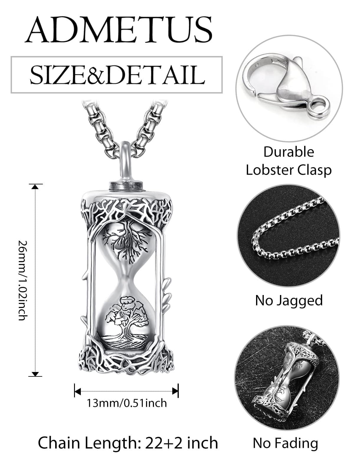 Tree of Life Hourglass Urn Necklaces for Ashes Sterling Silver Cremation Jewe... 2