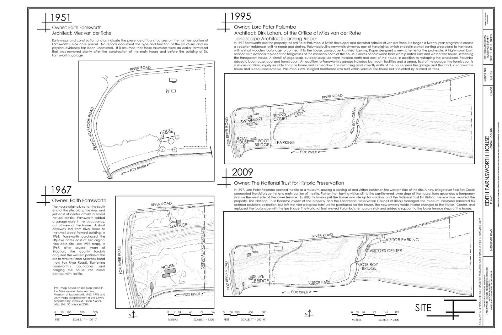 Mies van der Rohe modern design, Farnsworth House, architectural drawings 3