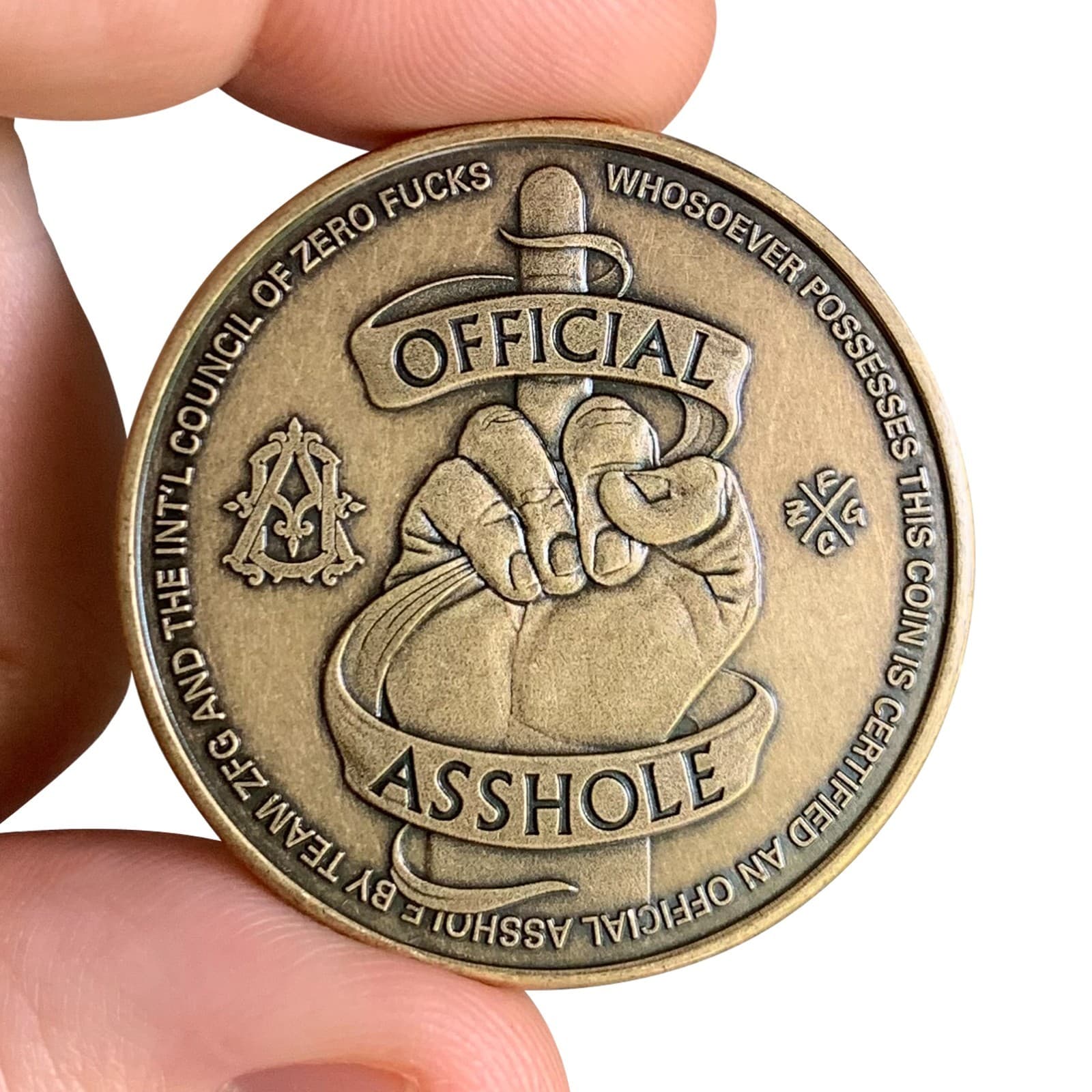 "Official A**hole" Coin, Collectible Challenge Joke Coin, Color Bronze, 1-Coin