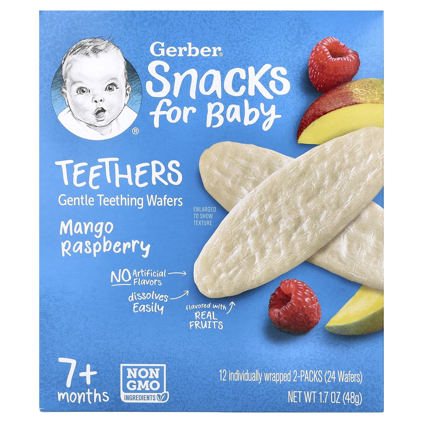 Snacks for Baby, Teethers, Gentle Teething Wafers, 7+ Months, Mango Raspberry,