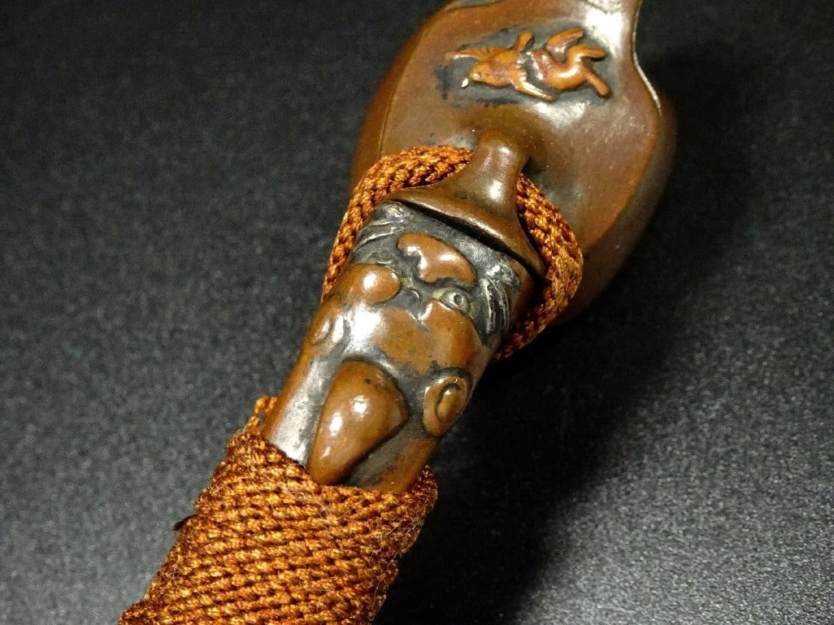 Antique Bronze Yatate Ink Holder High Relief Gold Silver Inlay Design JP Edo 4