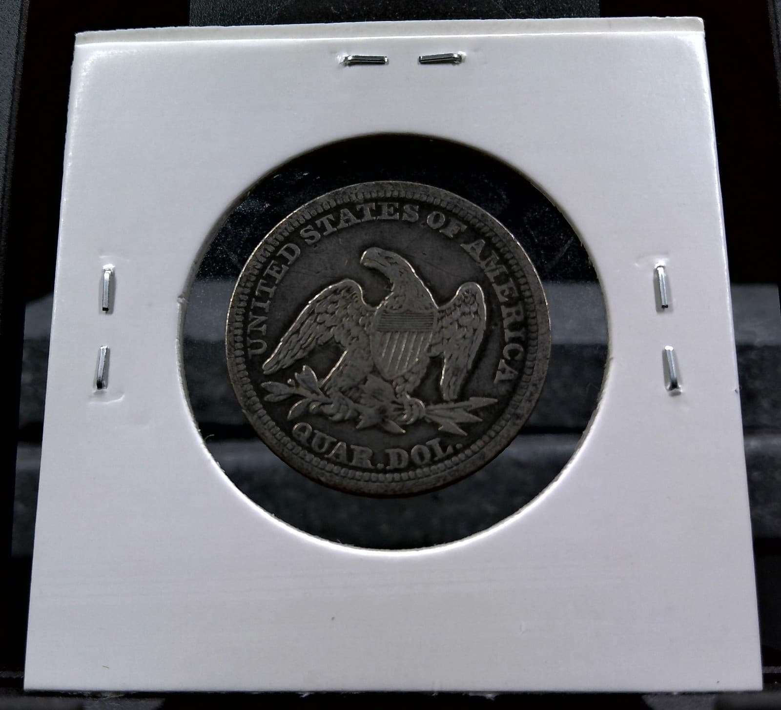 1857 Seated Liberty Quarter 25 - Smoking Liberty FS-401 Die Gouge - Old Cleaning 5