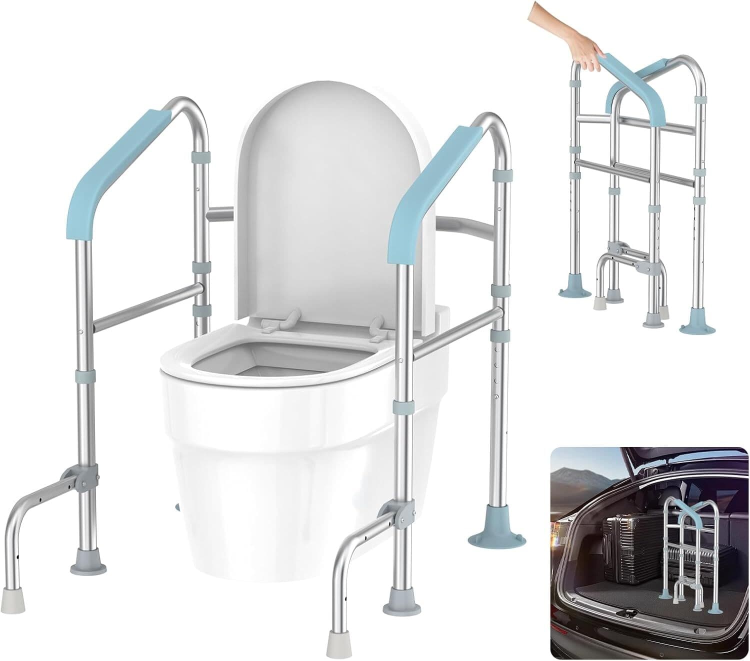 Upgraded Toilet Safety Rail with Foot Rest Height Adjustable Toilet Safety Frame