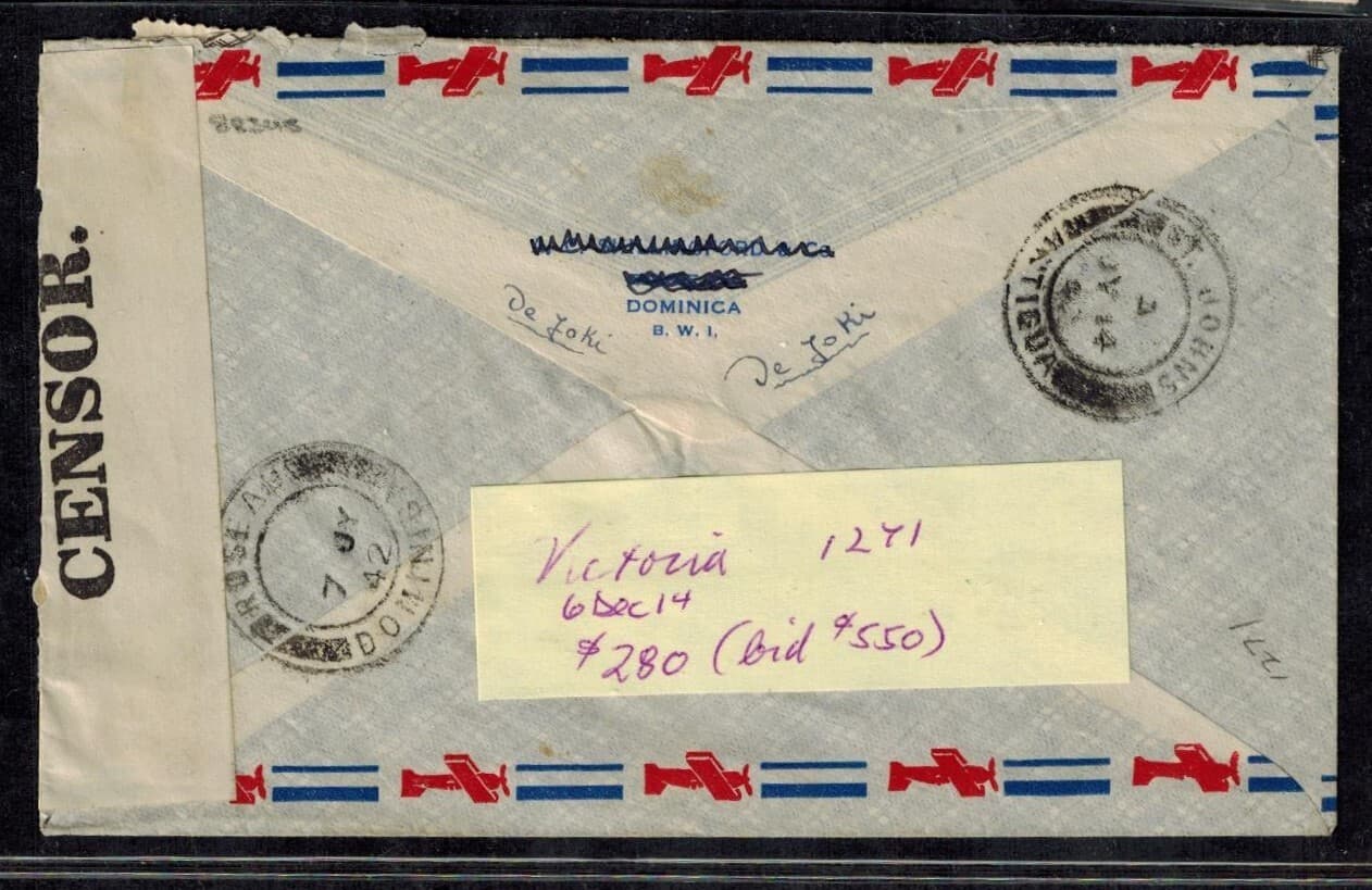 WWII Dominica with never before seen 7 AP 42 Censor tape 2