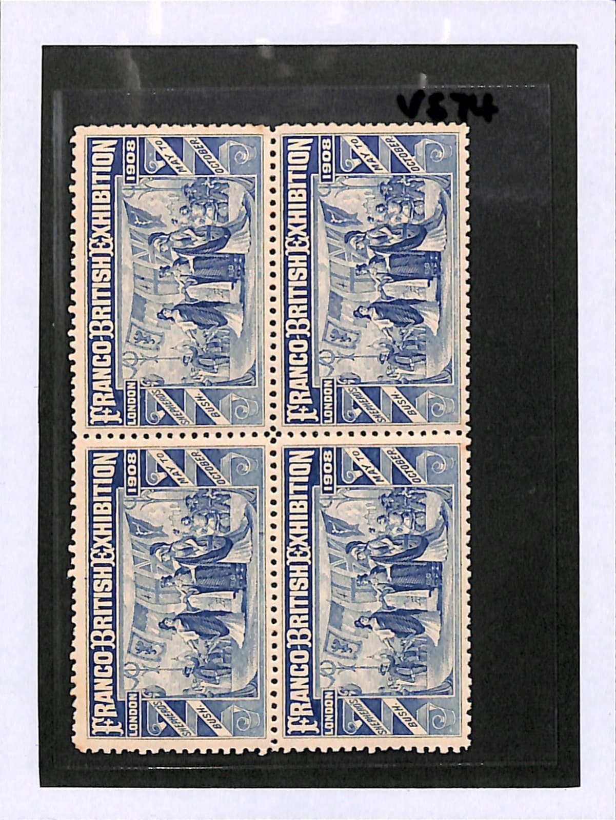 GB FRANCO-BRITISH EXHIBITION 1908 London Stamps Block{4} Mint MM VS74 5