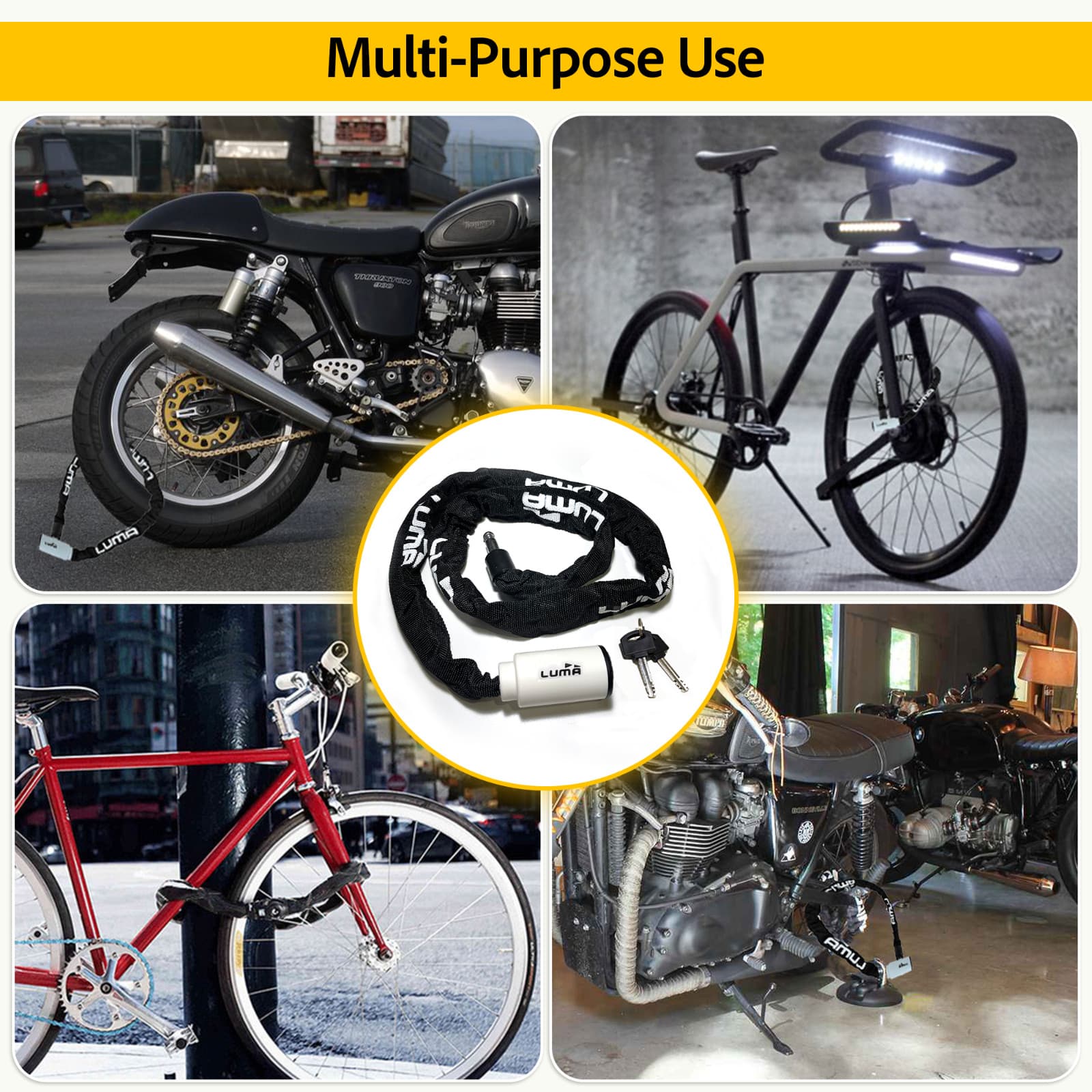 LUMA Enduro 8 Heavy Duty 59-Inch Large Bike Chain Lock with Keys 6