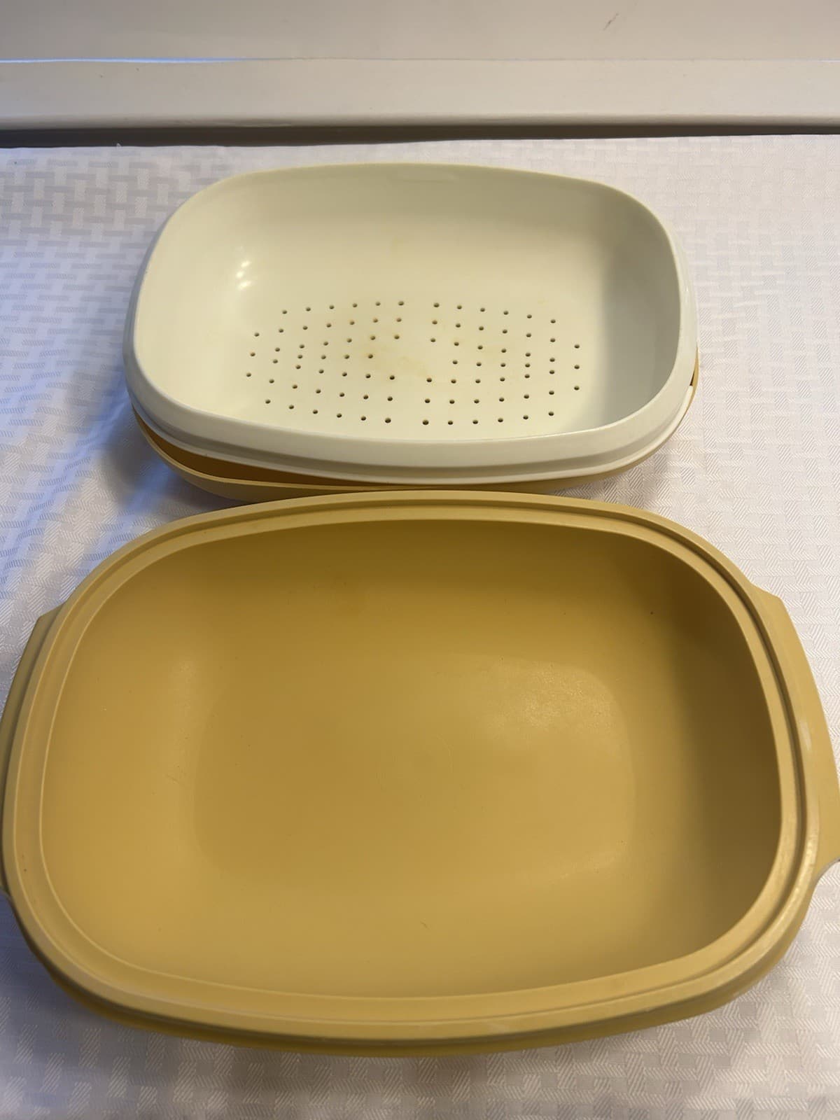 Vintage Tupperware Microwave Vegetable Steamer 3 Piece Harvest Gold 1273-4 4