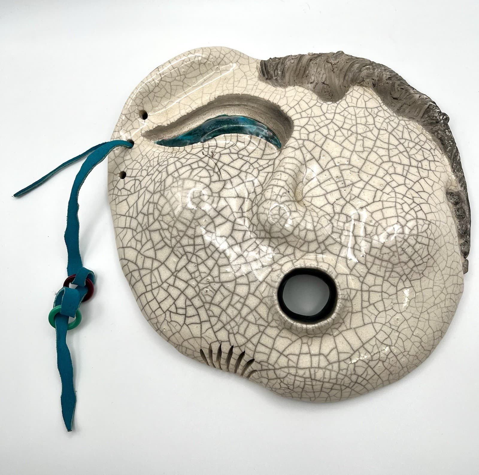 Handmade Raku Ceramic Mask Abstract Crackle Glaze Face Wall Art Signed Jan ‘91