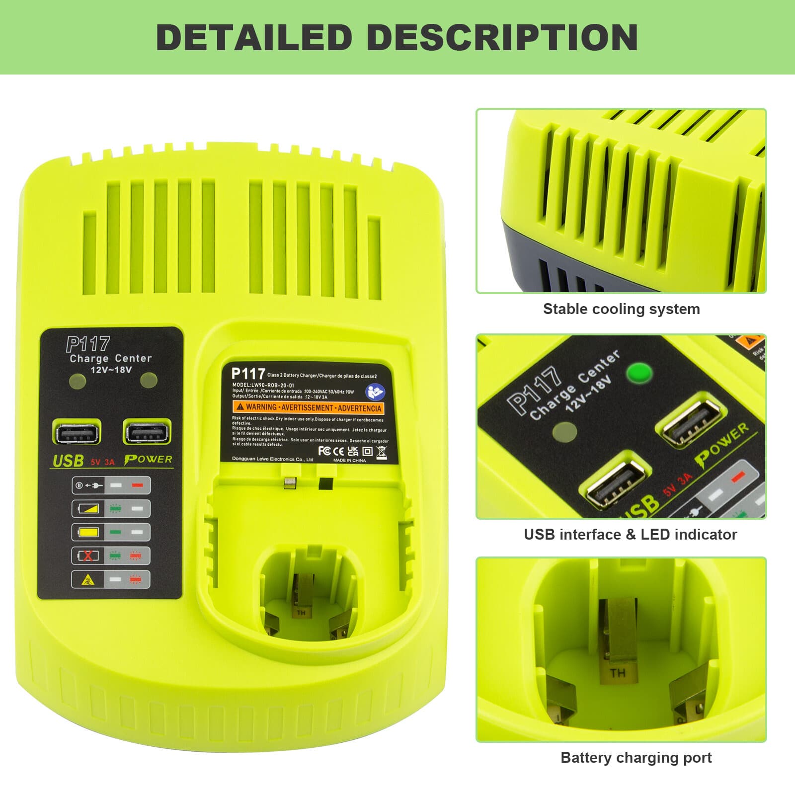 P117 Fast Charger For RYOBI For One+ Plus P108 18V High Capacity Lithium Battery 2