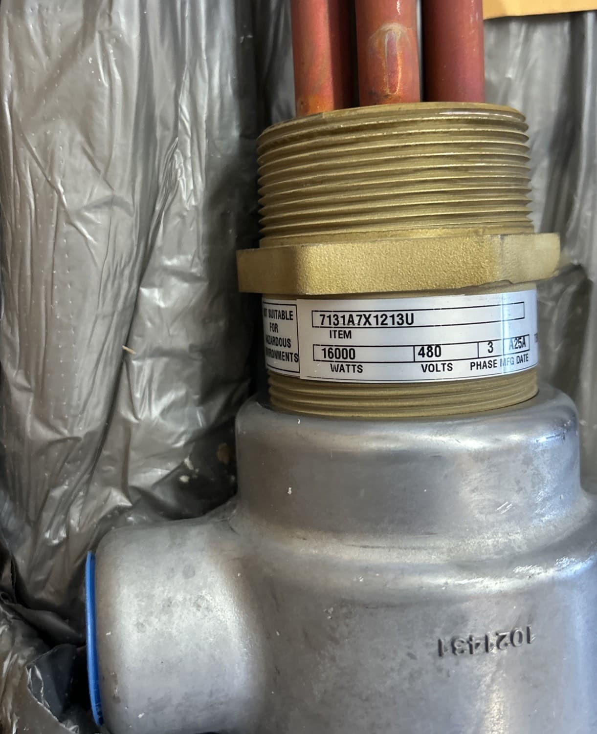 INDEECO Immersion Water Heater 16000 watts 480 volt 3 Phase 7131A7X1213U 2