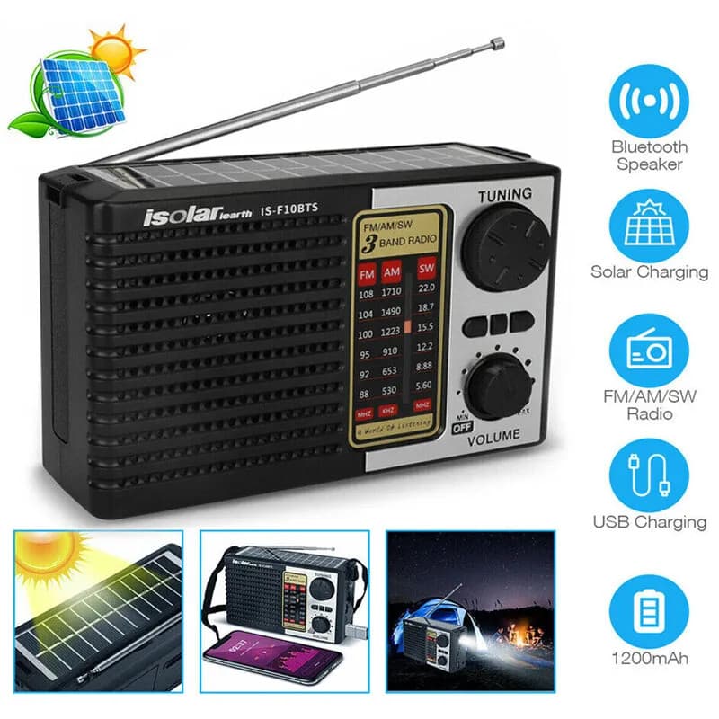Solar Portable FM/AM SW Radio Digital Bluetooth Speaker MP3 Player Rechargeable 2