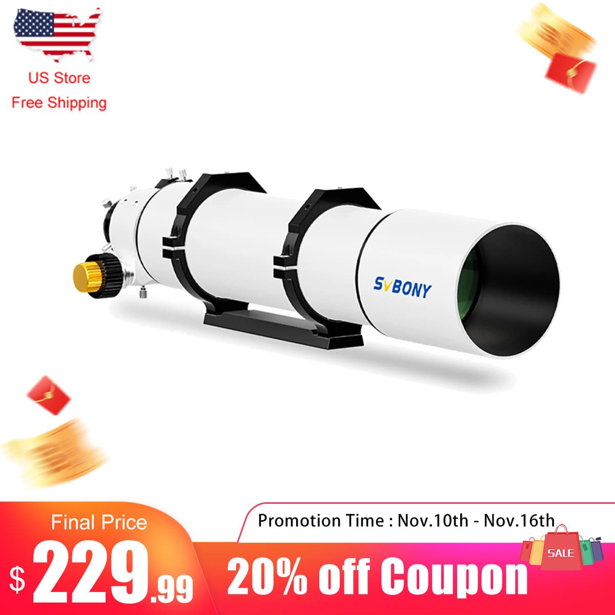 SVBONY SV48P 102mm f/6.5 Refractor Telescope 2.5inch RAP Double Speed Focuser