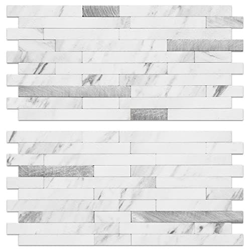 20 Sheets Faux Stone Peel and Stick Backsplash, White Marble Look PVC Wall  2