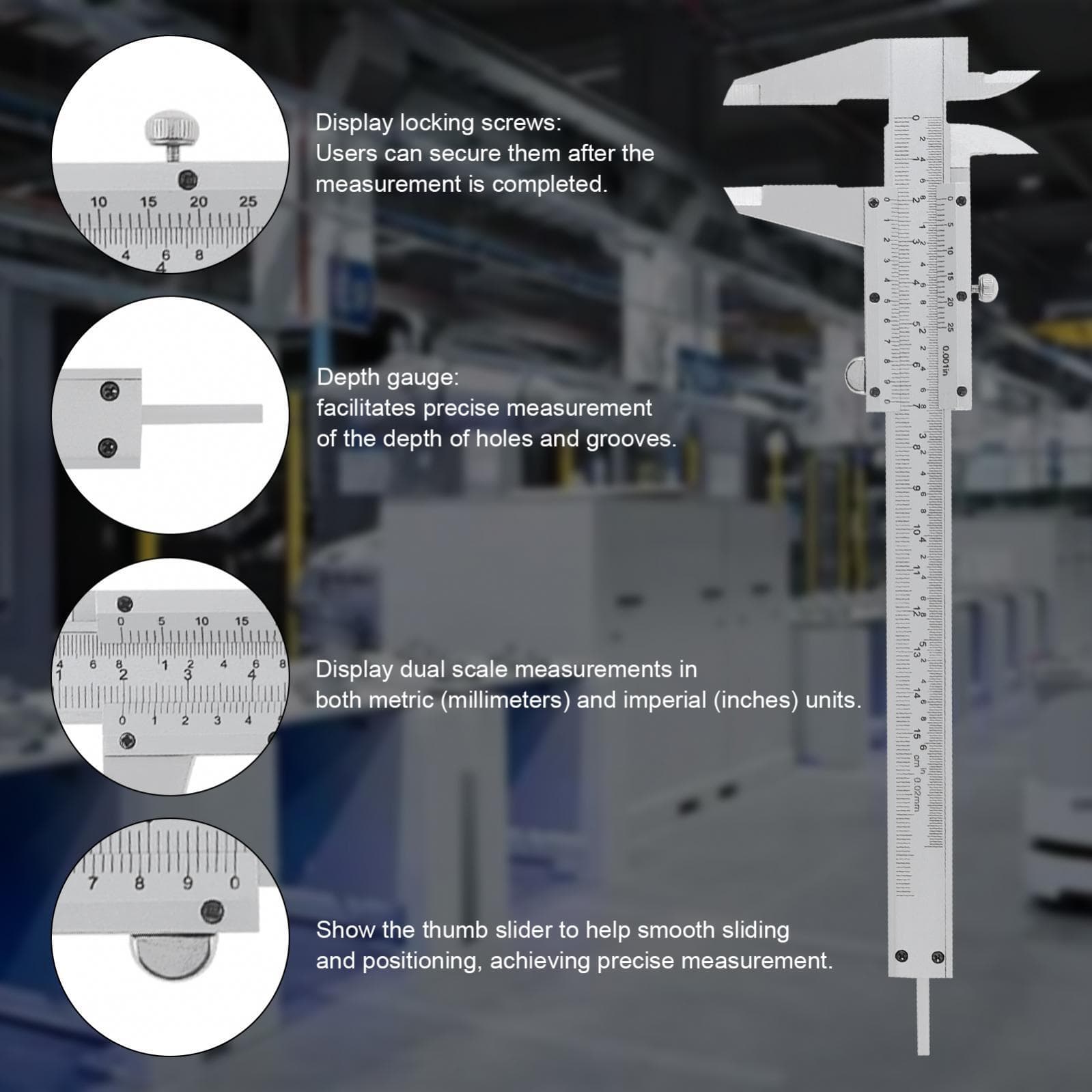 Carbon Steel Vernier Caliper 150mm Gauge Micrometer Measure Tool w/ Clean Cloth 3