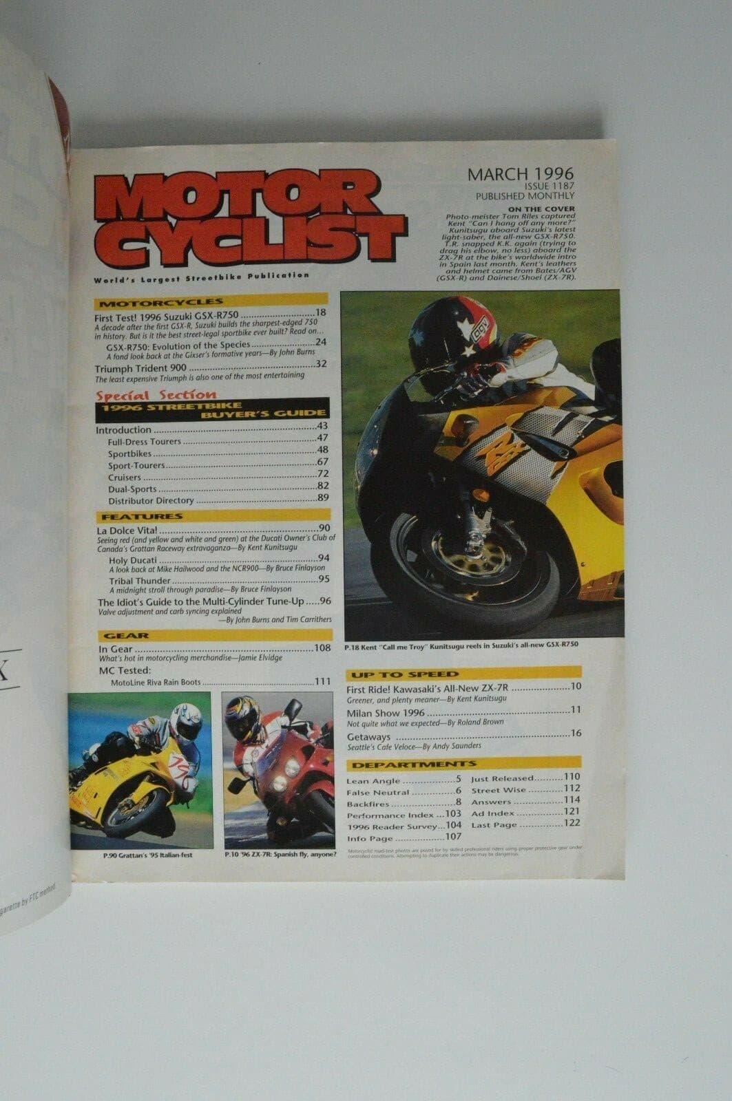 MOTOR CYCLIST March 1996 Triumph Trident Suzuki GSX-R Kawasaki ZX-7R 2