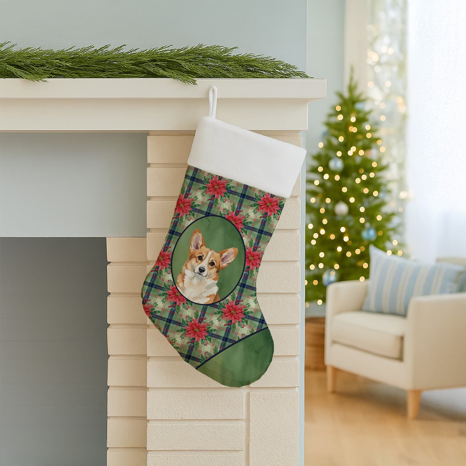 Corgi Christmas Poinsettas Christmas Stocking WDK8753CS 3