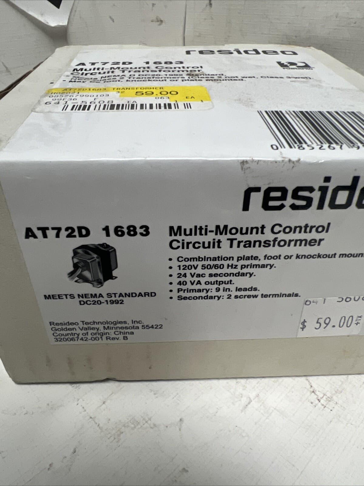 RESIDEO~ HONEYWELL AT72D TRANSFORMER- Multi Mount AT72D 1683 ~ 24V 40VA