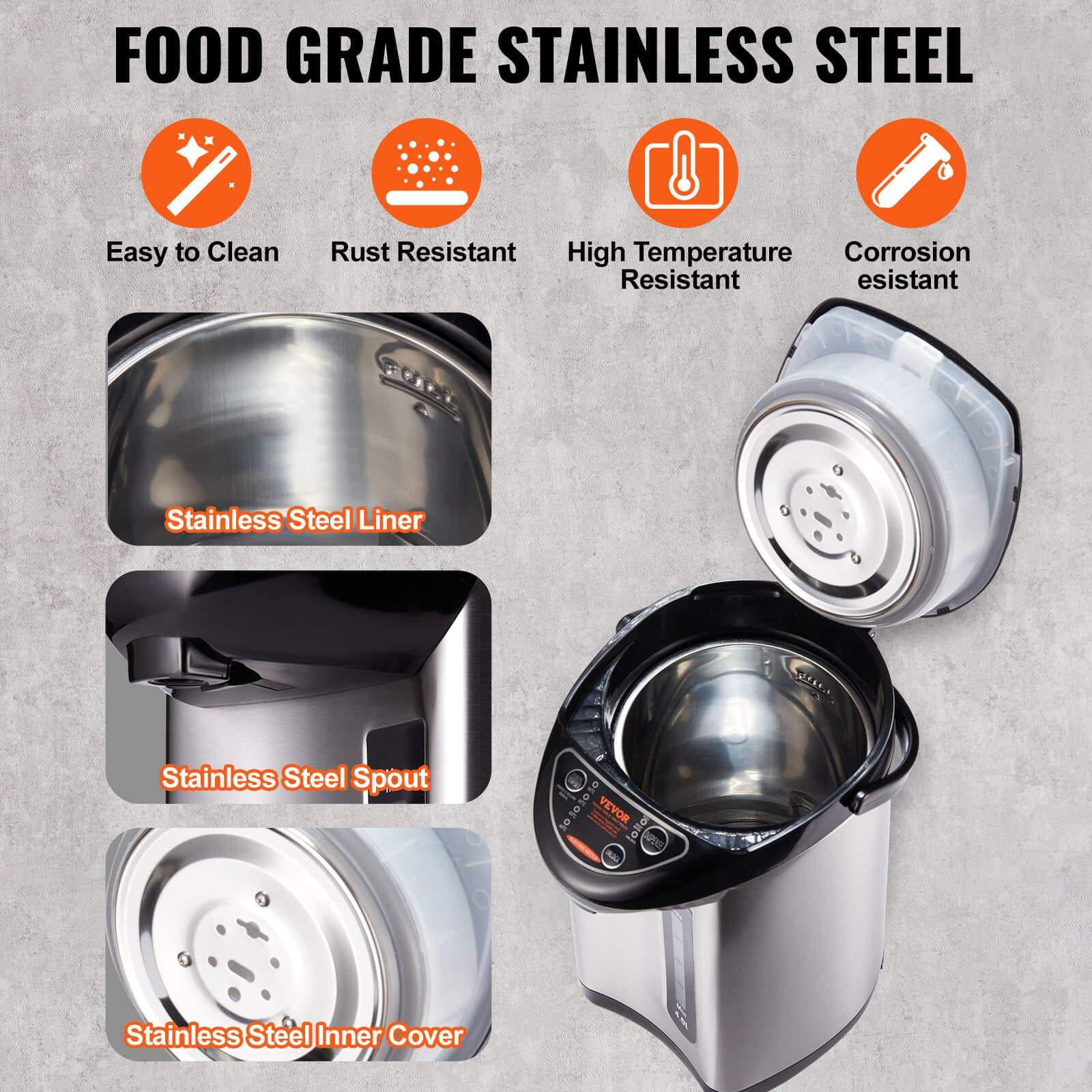 Water heater, adjustable 4-temperature water heater and heater 4L/135 oz, New 4