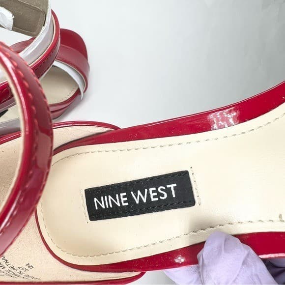 Nine West Women's Elope High Block Heel Sandals Red Patent Size 6.5M 4