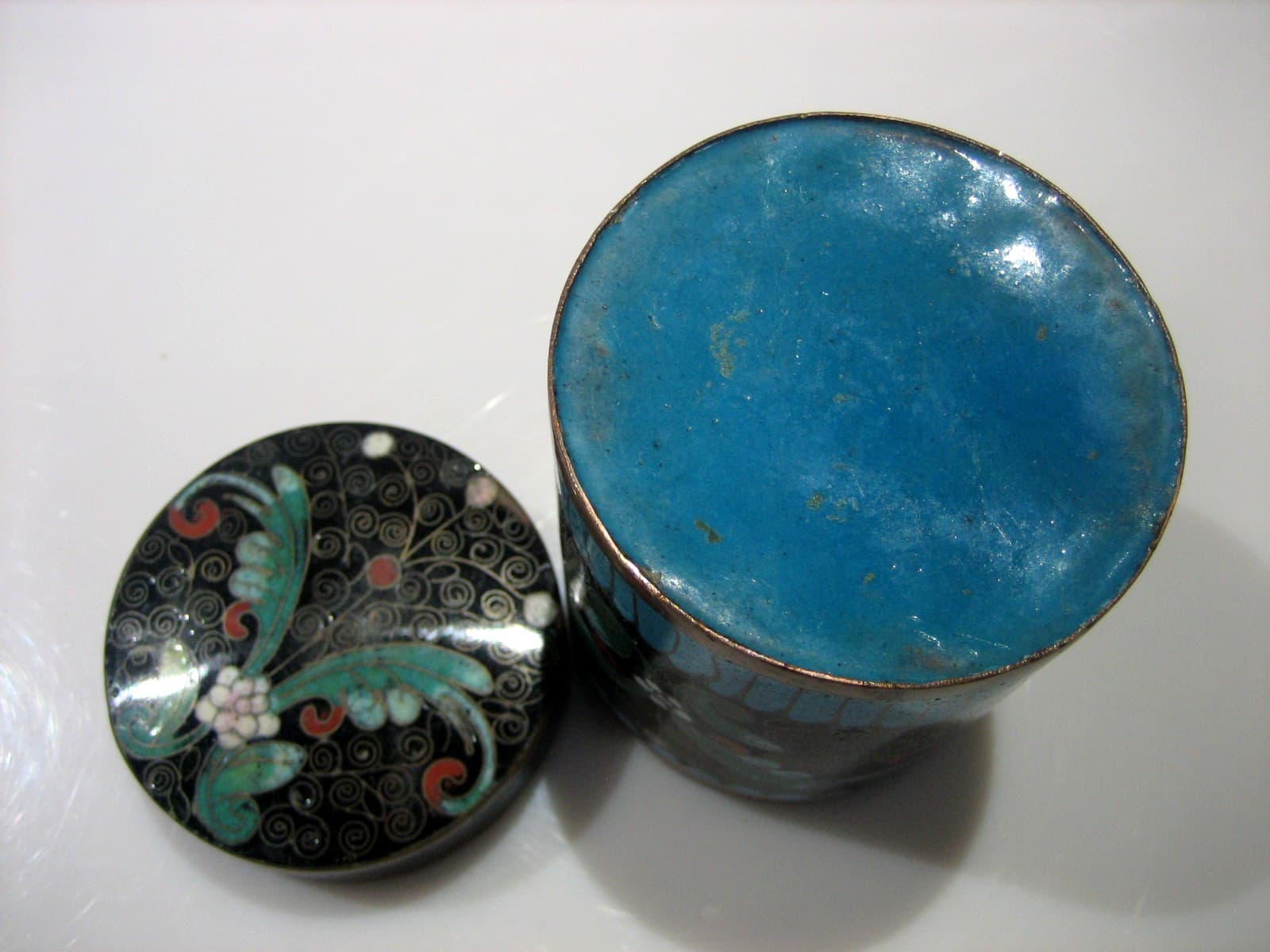 Vintage Chinese Cloisonné Brass Tobacco Tea Canister Jar 6