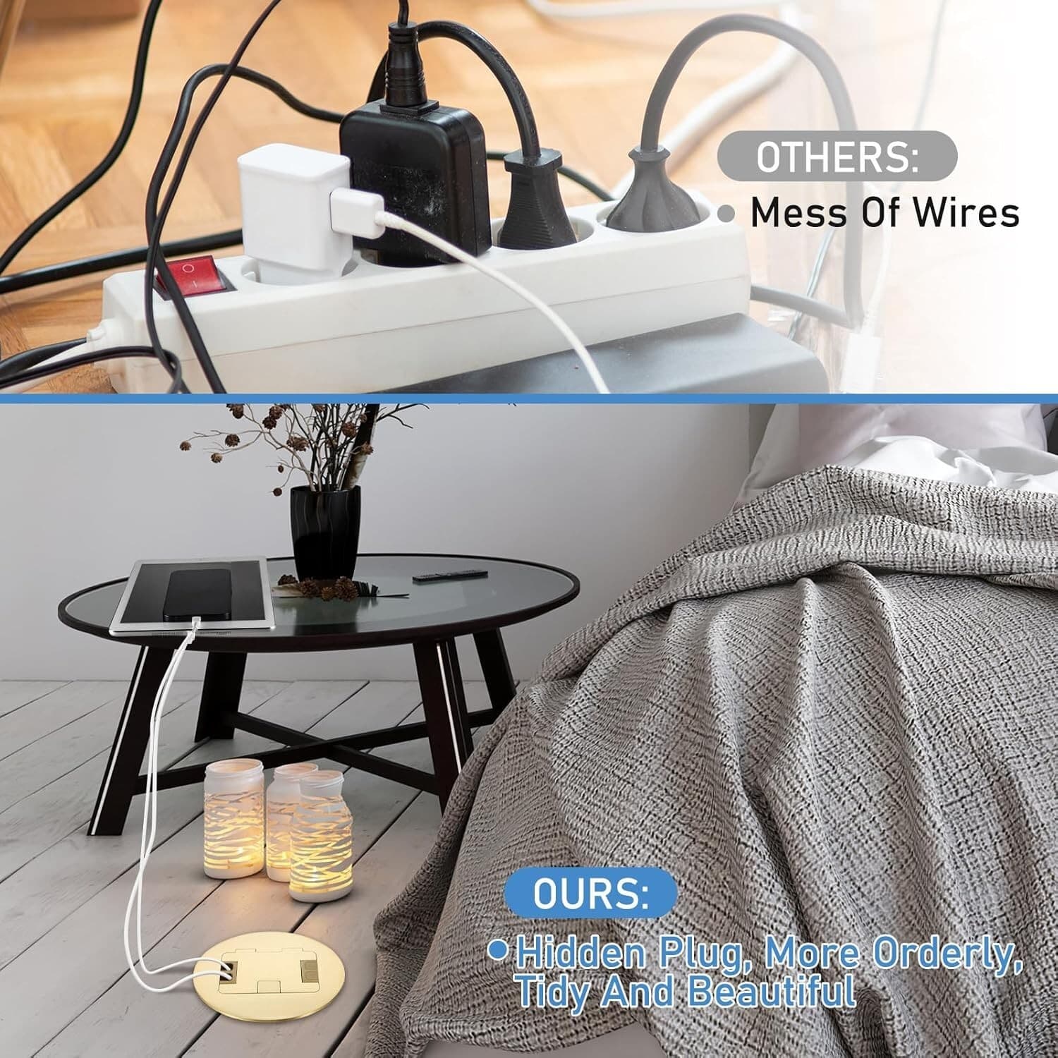 Kanayu Gold Recessed Floor Outlet 3.98"x3.66"x3.15" 1-Gang with 4.8A USB Charger 5