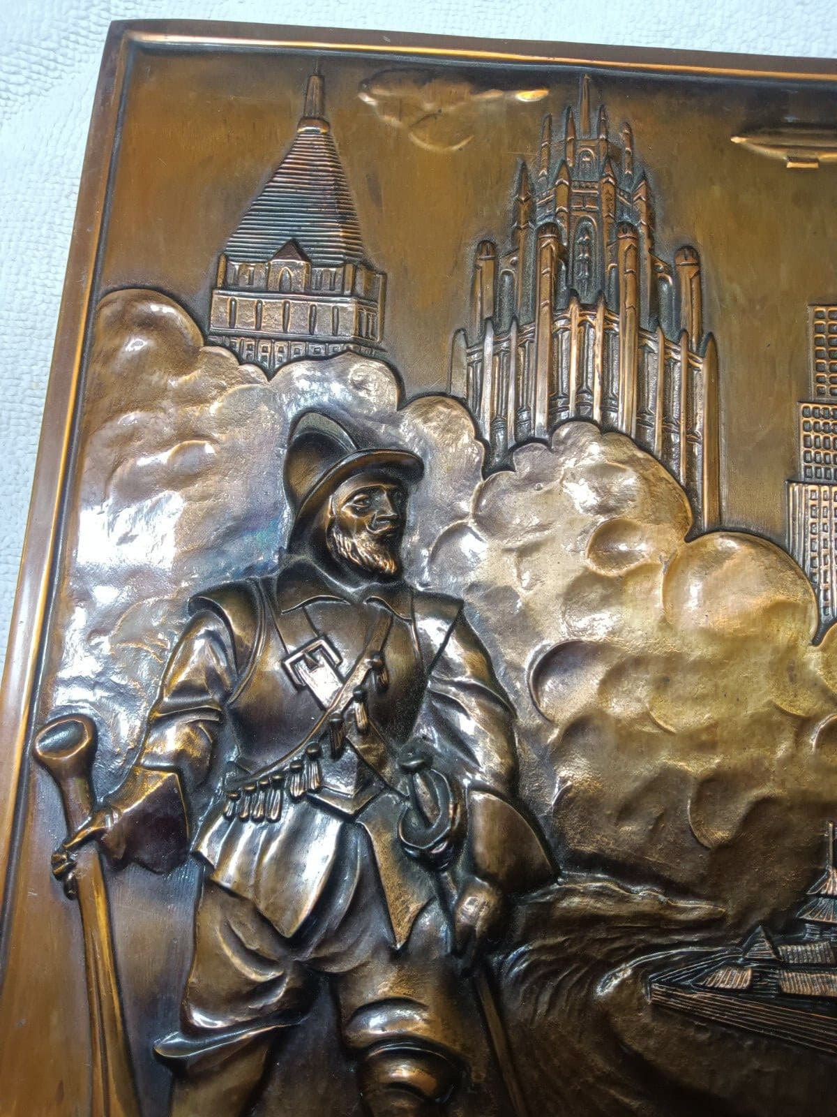 Worlds Fair 1936 Columbus / Zeppelin Blimp copper on metal plaque  Merit Chicago 3