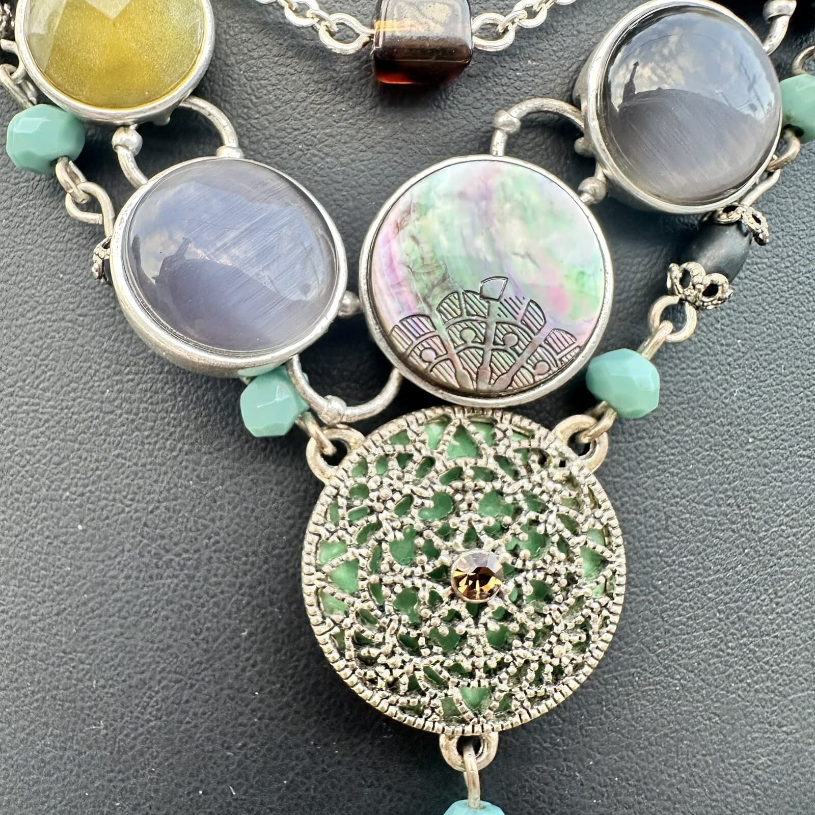 Moonstone Shell Abalone Turquoise Layered Necklace Set Jewelry Lot Festival  3