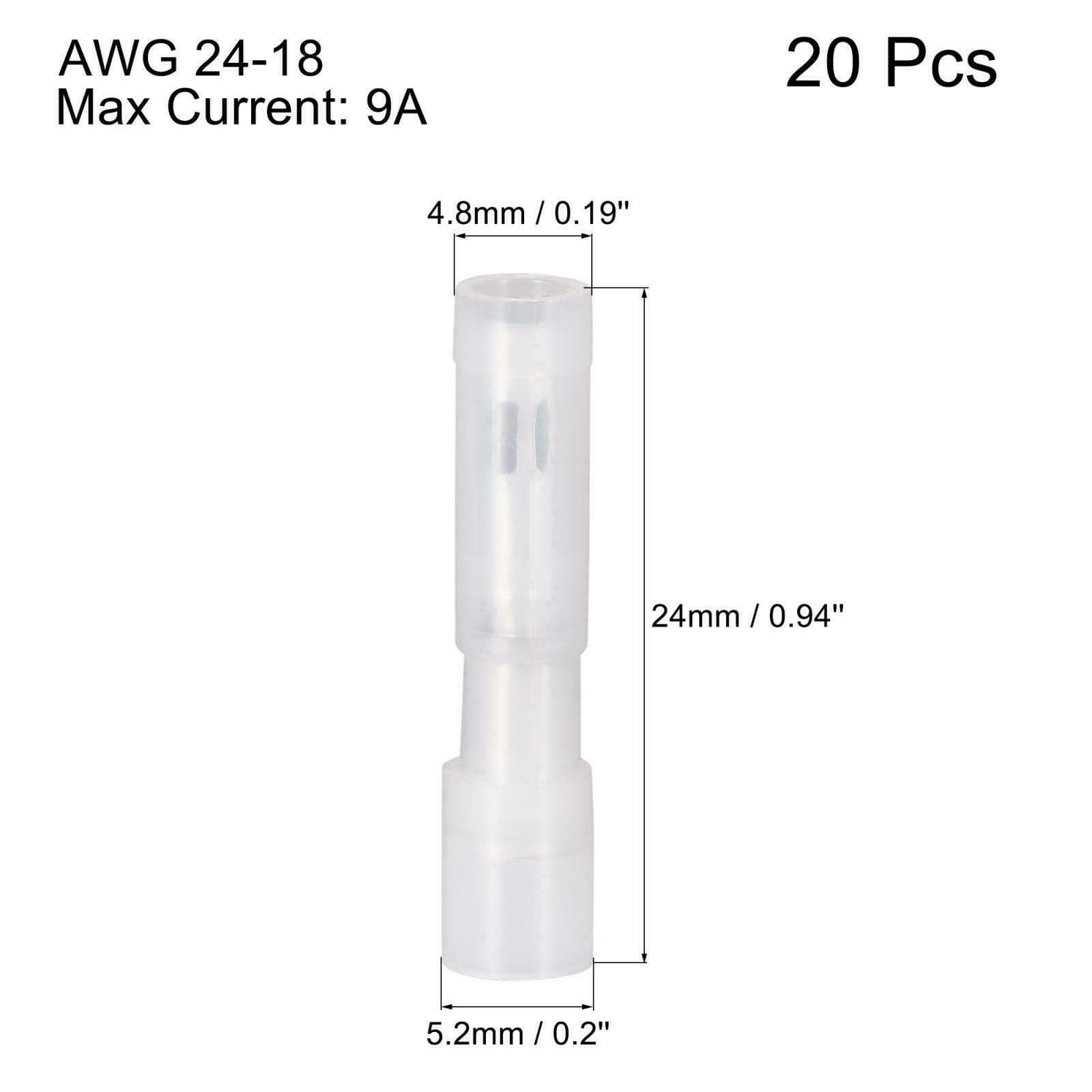 Wire Butt Female Terminals Insulated Round AWG 24-18 White 20 Pcs 2