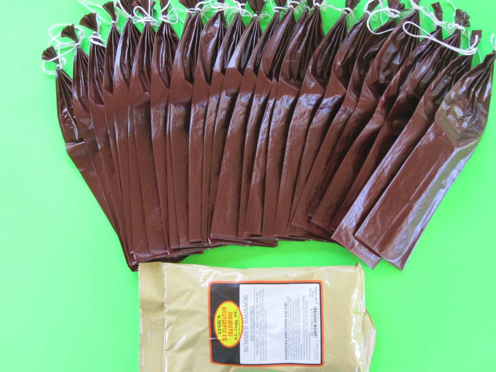 Summer Sausage Seasoning AND Casing Sleeves for 25 lbs.  Add Venison, Beef etc 5