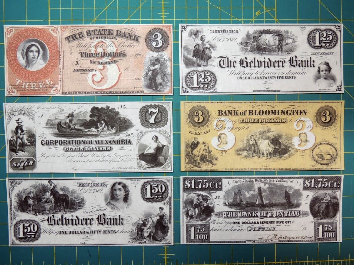 Reproduction Obsolete Bank Notes: Various Odd Denominations 6 Note Set