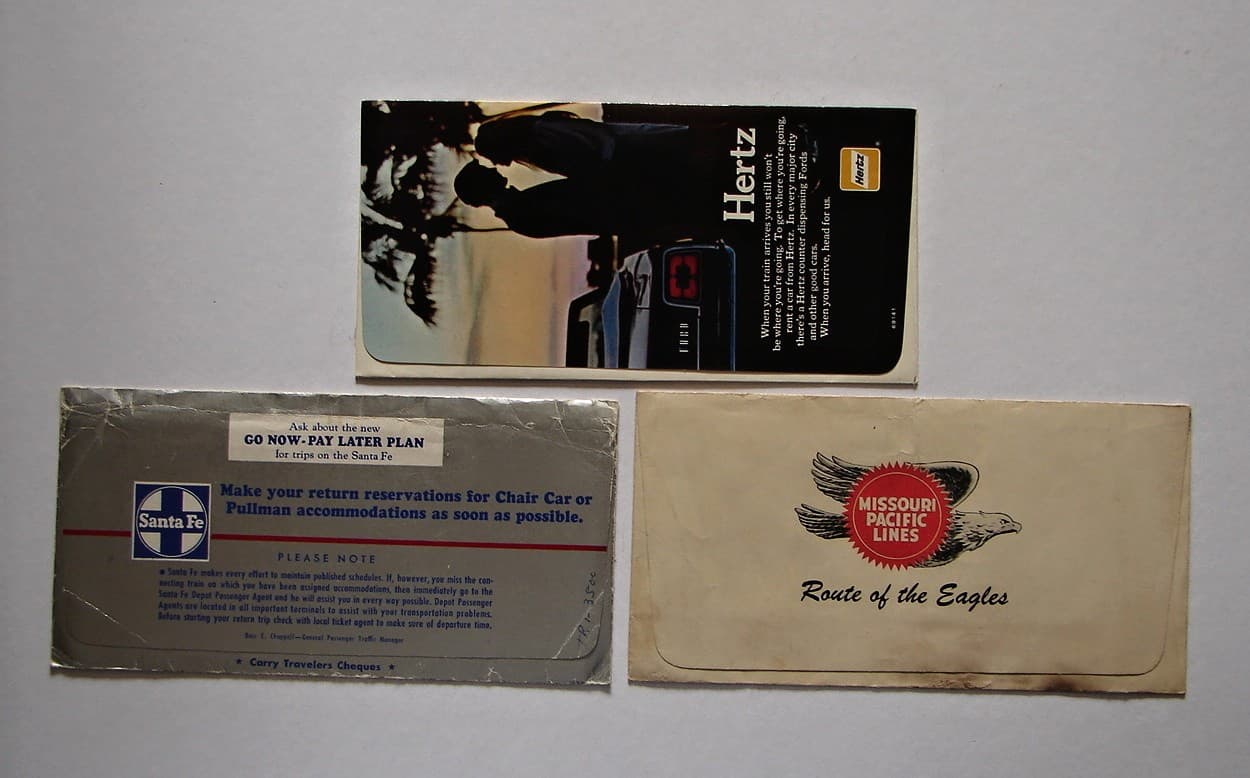 3 Railroad Passenger Ticket Envelopes Santa Fe Chief Way 1 Foil, MoPac Eagles 4