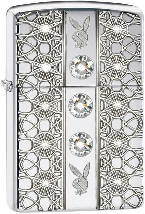 Zippo Armor Windproof Playboy Lighter With 3 Swarovski Crystals 28964 New In Box