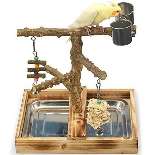 Natural Wood Bird Toys Playground, Bird Cage Accessories, Bird Perches, with  2