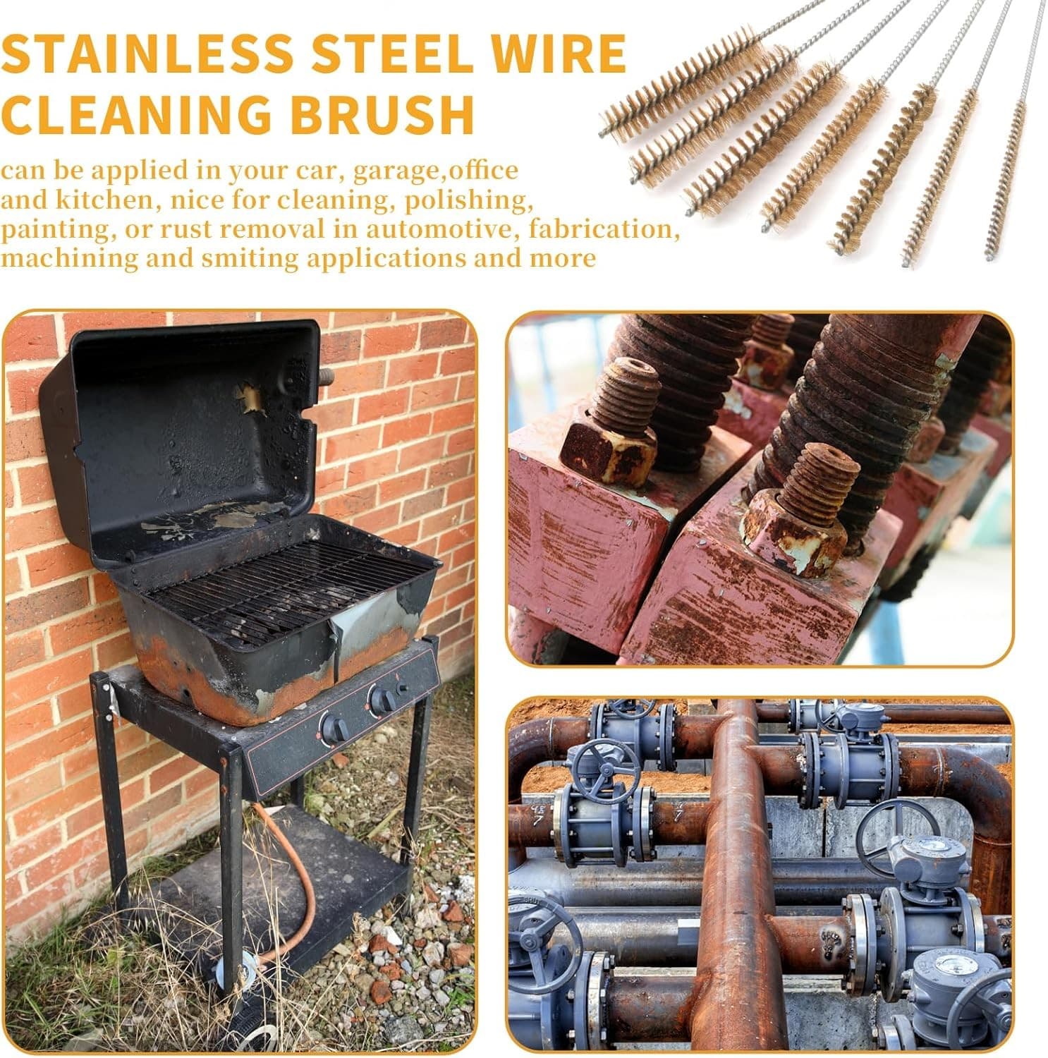 7 PCS Tube Brush Set Brass Wire Pipe Cleaner with 11" Handle for Bottles & Tubes 6