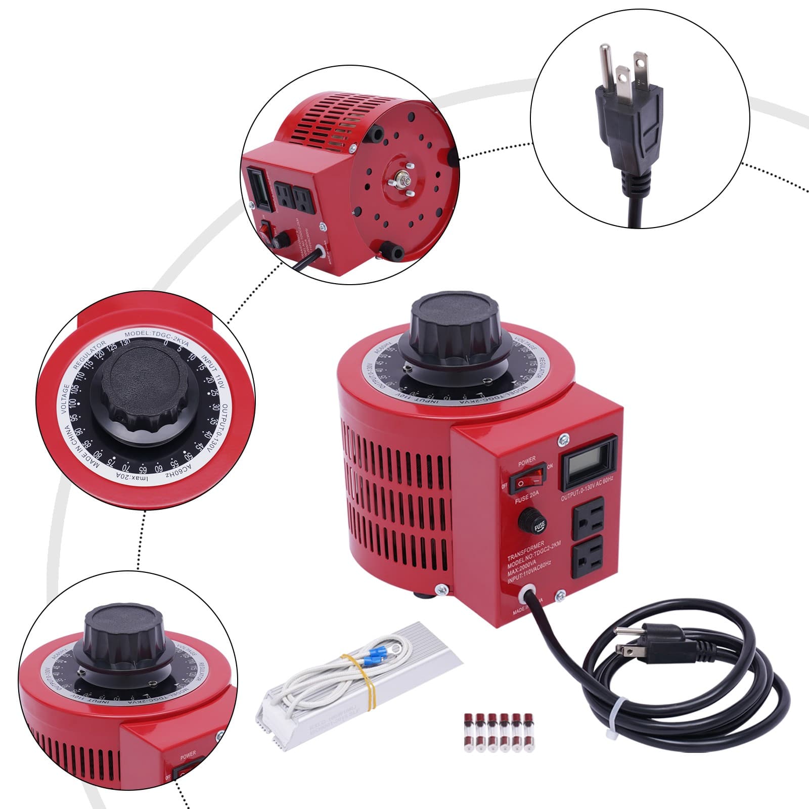 AC 0-130V Variac Transformer Variable Red Voltage Regulator Metered 2000VA 20Amp 4